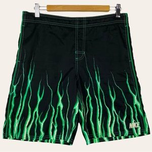 Nike RARE Y2K 90s Green Flame Lightning Swim Hybrid Board Shorts Travis Scott